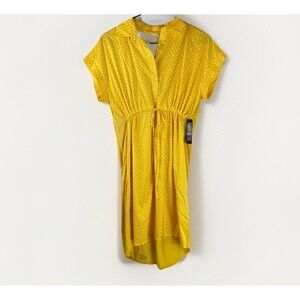 New York And Company Stretch Yellow Dot Tie Front Dress Size XS NEW